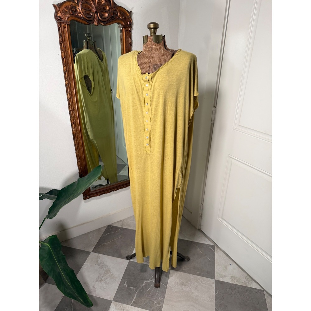 FP Beach Free People Mustard Yellow Henley Linen Blend Maxi Dress Small